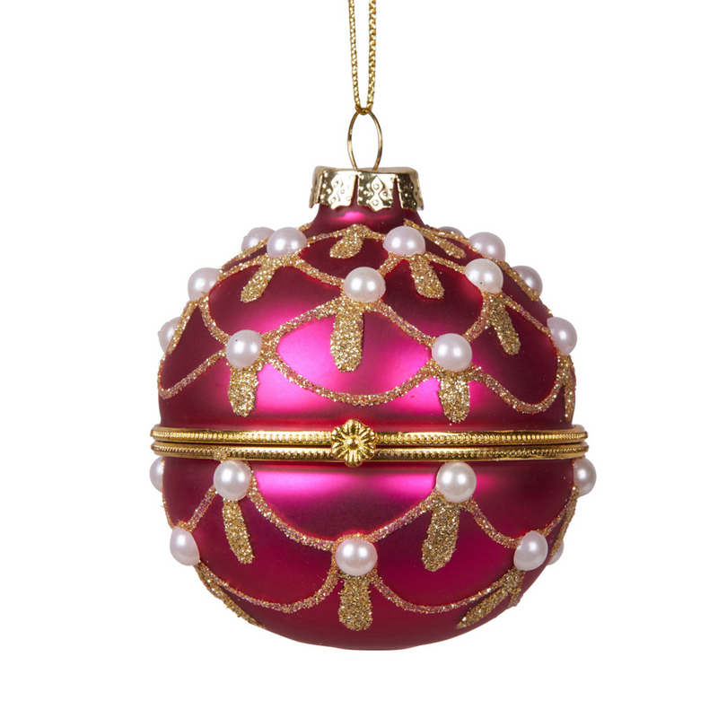 Ronis Christmas Tree Decoration Deep Pink Glass Jewel Box 8cm