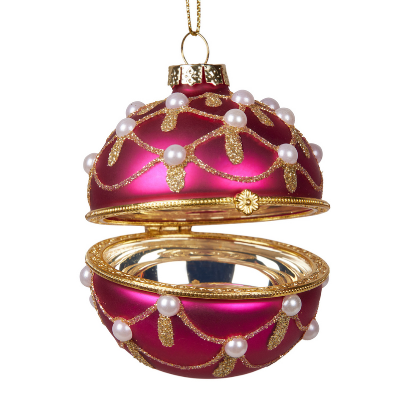 Ronis Christmas Tree Decoration Deep Pink Glass Jewel Box 8cm