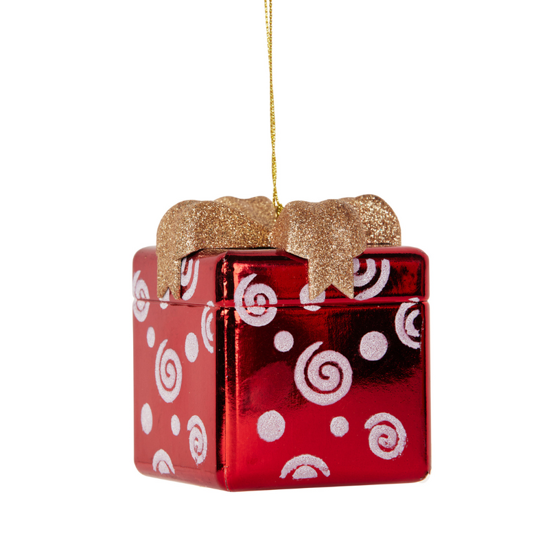 Ronis Christmas Tree Decoration Red Gift Box with Gold Bow 8cm