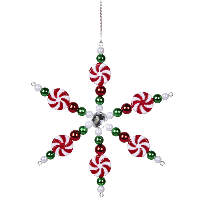 Christmas Tree Decoration Red White & Green Candy Snowflake 17cm
