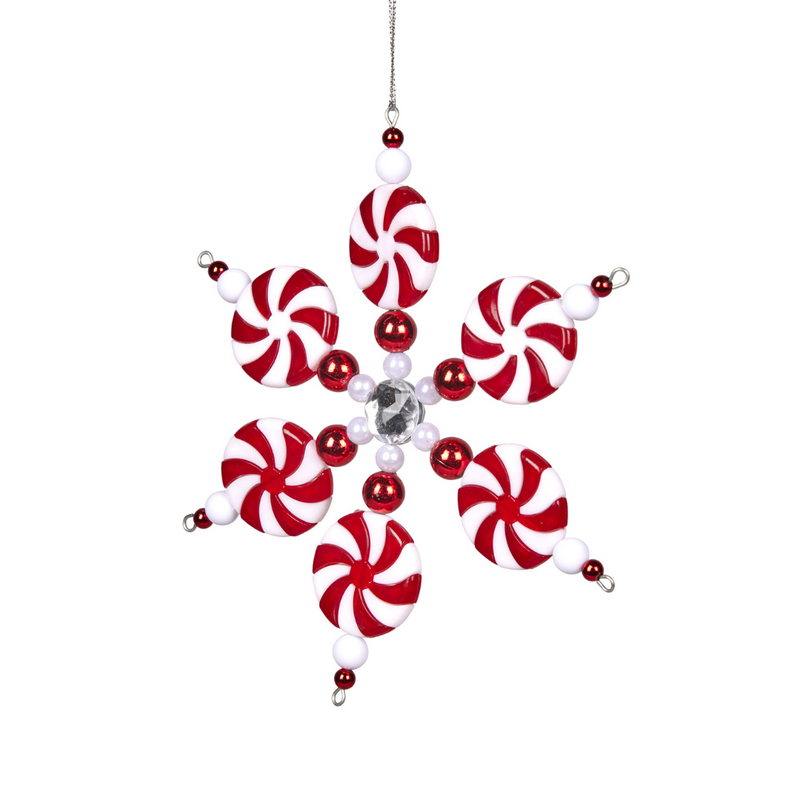 Ronis Christmas Tree Decoration Red & White Candy Snowflake 17cm