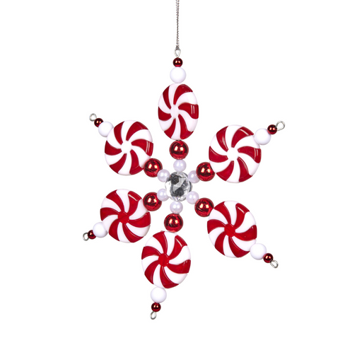 Ronis Christmas Tree Decoration Red & White Candy Snowflake 17cm