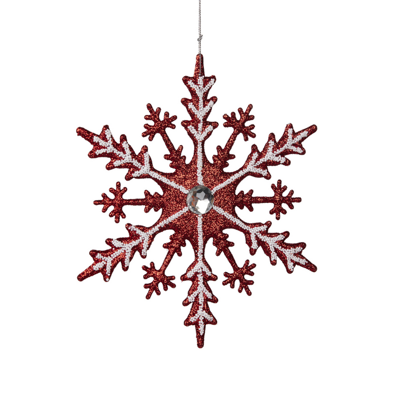 Ronis Christmas Tree Decoration Red with White Snowflake & Jewel Centre 20cm