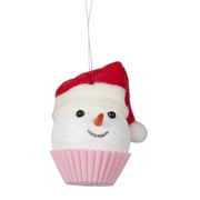 Ronis Christmas Tree Decoration Snowman Cupcake in Pink Base 6cm