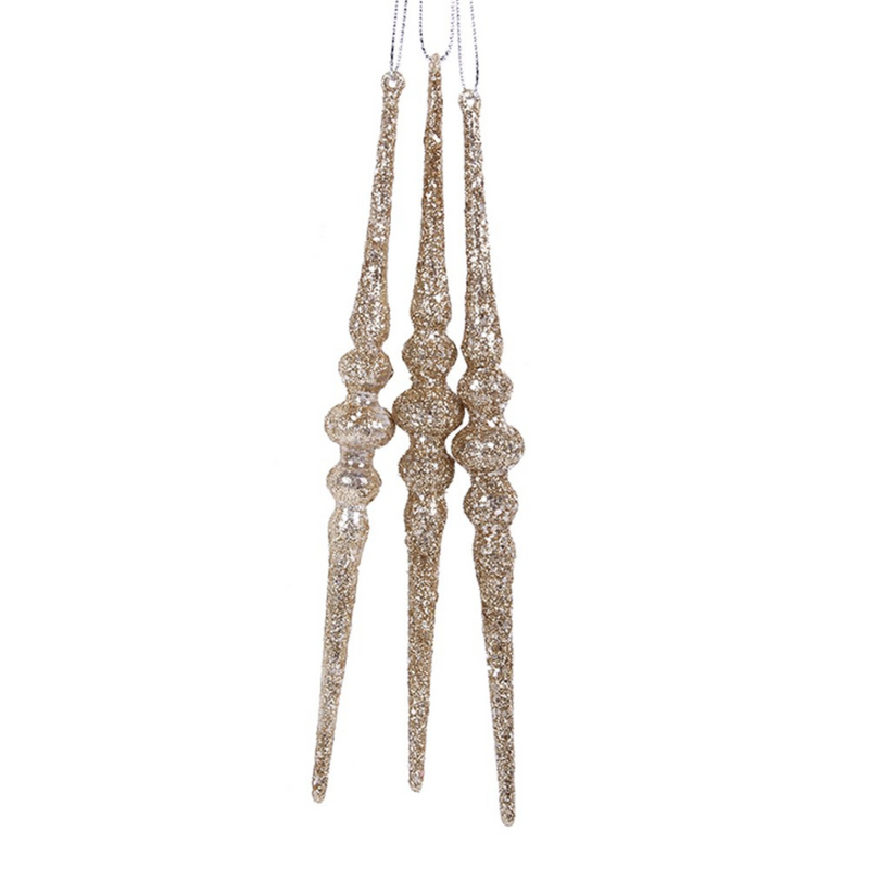 Ronis Christmas Tree Icicle Ornament Set of 3 Champagne