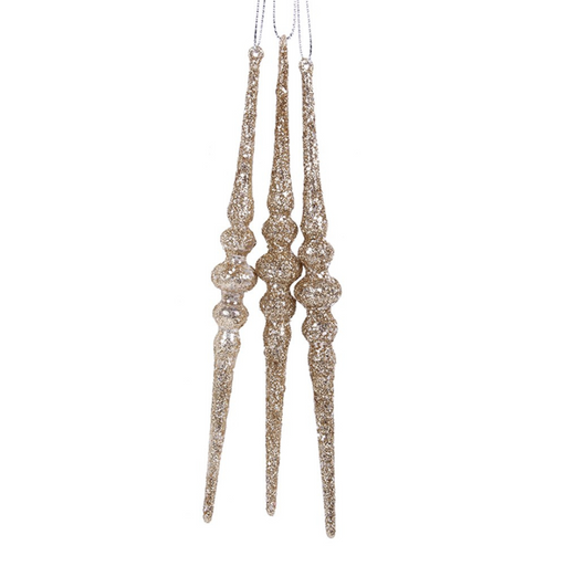 Ronis Christmas Tree Icicle Ornament Set of 3 Champagne