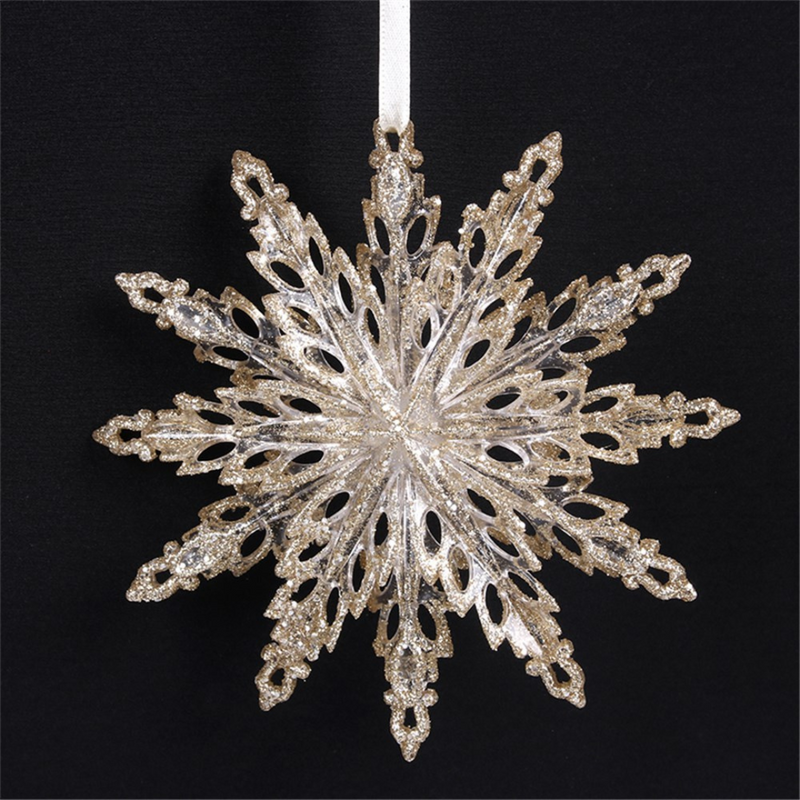 Ronis Christmas Tree Ornament Champagne Glitter Finish Snowflake 14cm