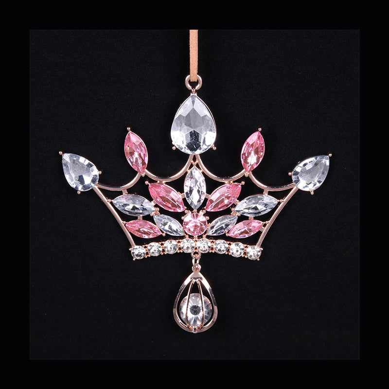 Ronis Christmas Tree Ornament Crystal Crown with Pink Crystals 11cm