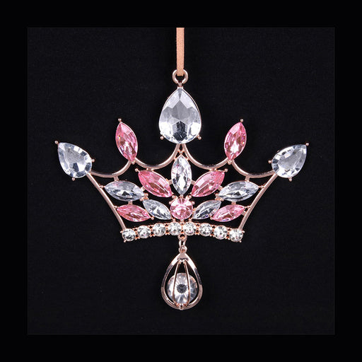Ronis Christmas Tree Ornament Crystal Crown with Pink Crystals 11cm
