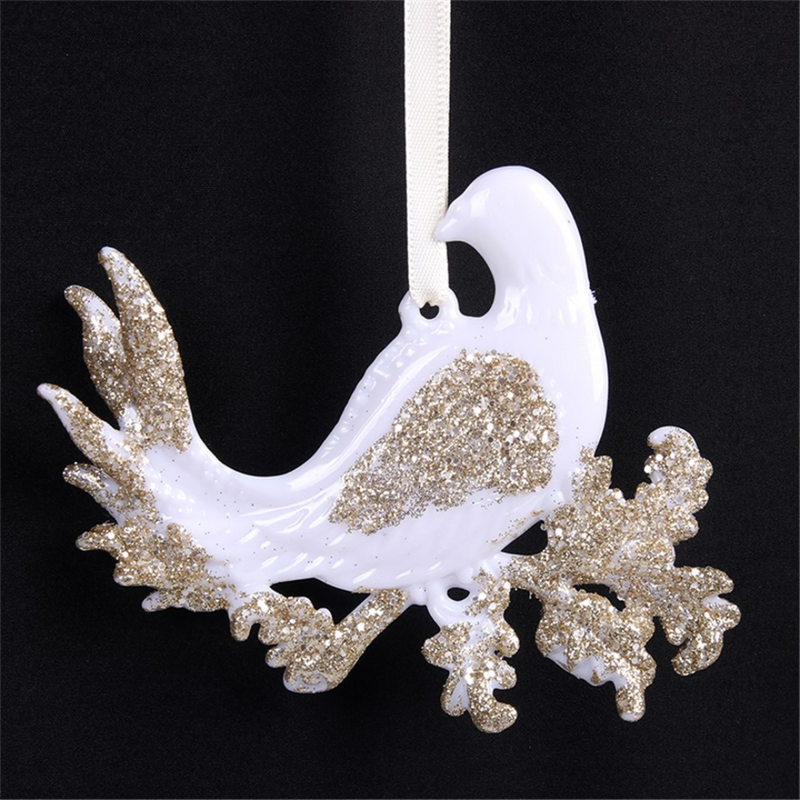 Ronis Christmas Tree Ornament Glitter Finish Partridge 10cm White/Champagne