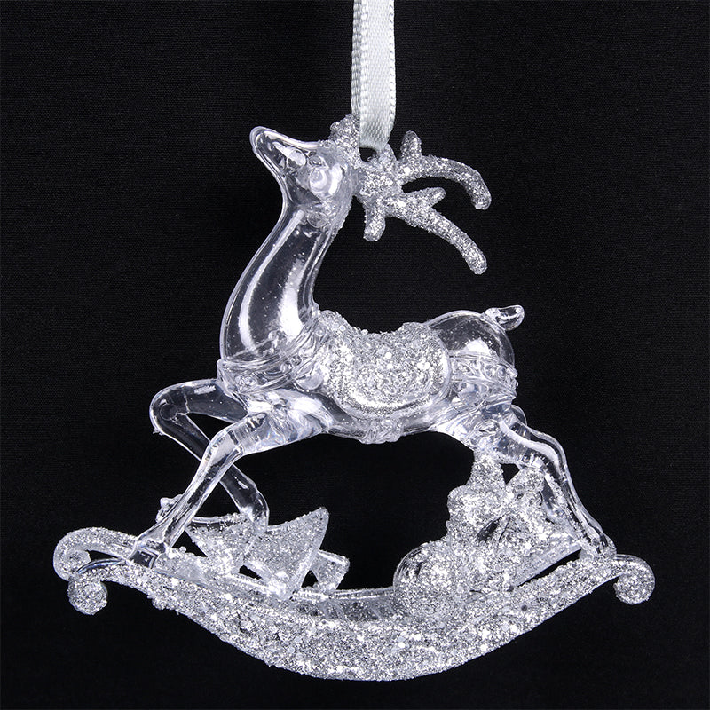 Ronis Christmas Tree Ornament Rocking Horse with Silver Finish 10cm