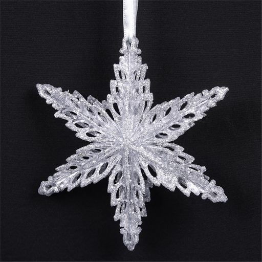 Ronis Christmas Tree Ornament Snowflake With Silver Glitter 14cm