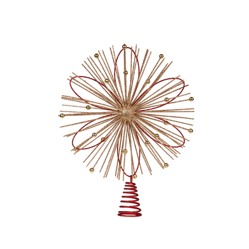 Ronis Christmas Tree Topper Red & Gold Flower 36cmH