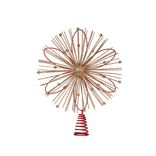 Ronis Christmas Tree Topper Red & Gold Flower 36cmH