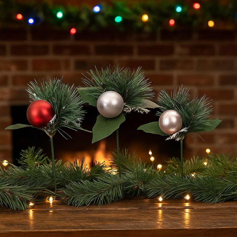 Christmas ball pick 23cm assorted colors holiday decoration for tree or wreath