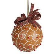 Gingerbread-style Christmas bauble with decorative bow and icing details, 10cm