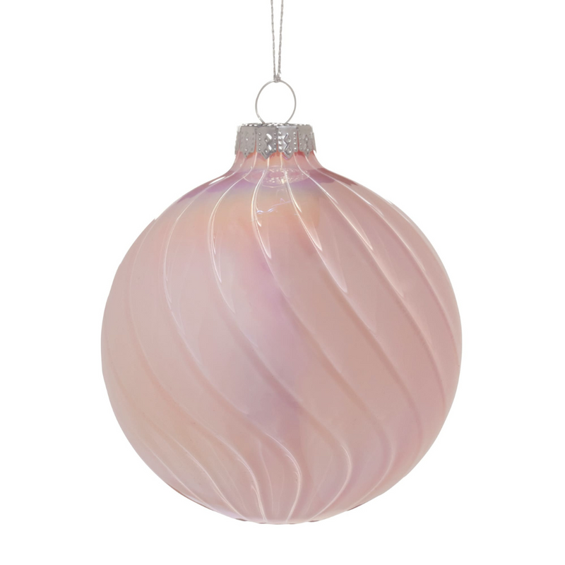 Ronis Christmas Bauble Pale Pink Glass with Gloss Textured Finish 8cm