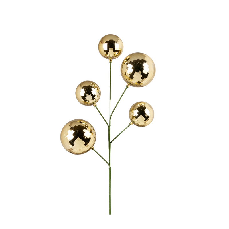 Gold mirrored Christmas bauble pick 56cm for tree, wreath, and holiday decorations