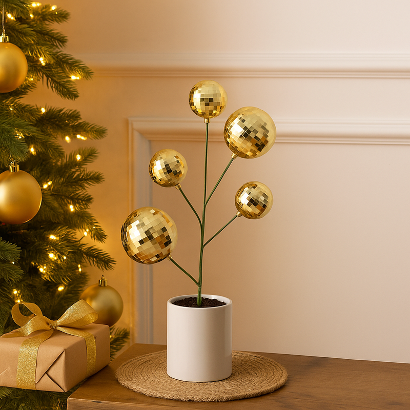 Gold mirrored Christmas bauble pick 56cm for tree, wreath, and holiday decorations