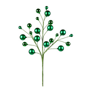 Green Christmas bauble pick with assorted shiny and matte ornaments on wired stem, 46cm