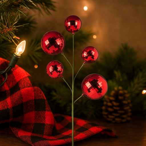 Red mirrored Christmas bauble pick 56cm for tree, wreath, and holiday décor