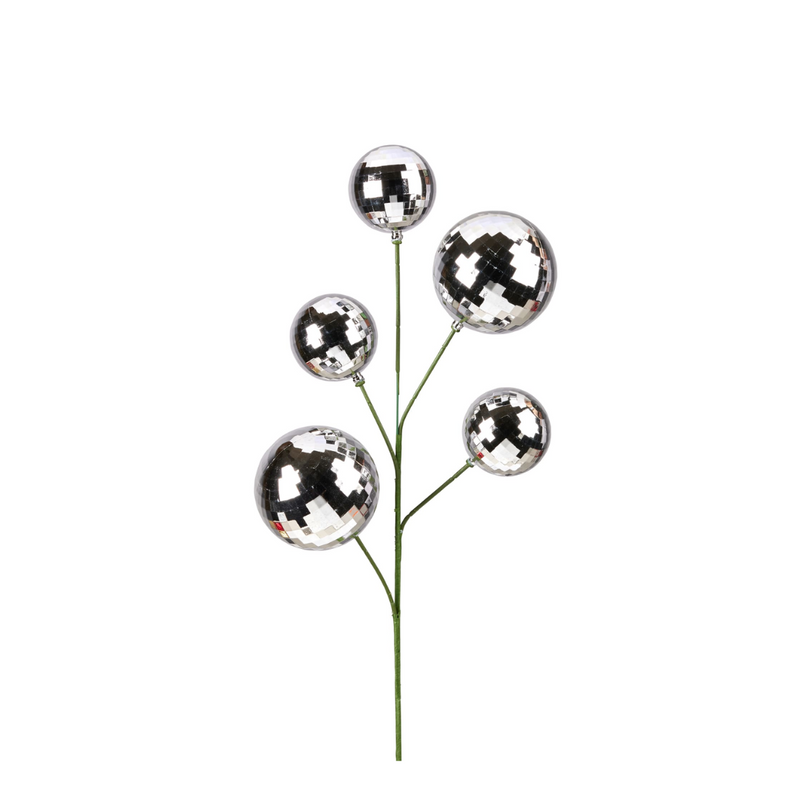 56cm silver mirrored bauble pick for Christmas tree or floral arrangement