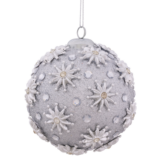 Ronis Christmas Bauble Silver with Jewelled Snowflake Pattern 10cm