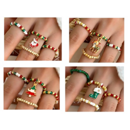 Ronis Christmas Beaded Rings With Charm Assorted