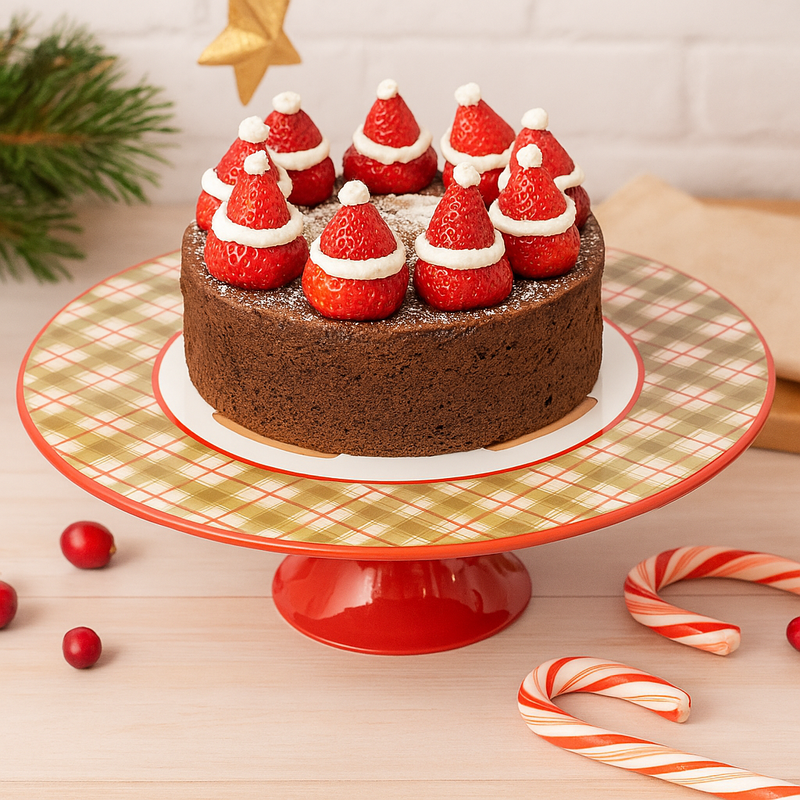 Festive Christmas Berry Melamine Cake Stand 29x10cm with red and green holiday design