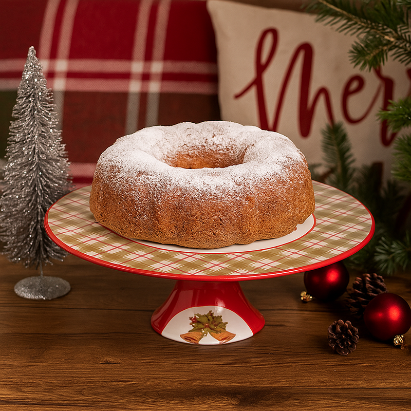 Festive Christmas Berry Melamine Cake Stand 29x10cm with red and green holiday design