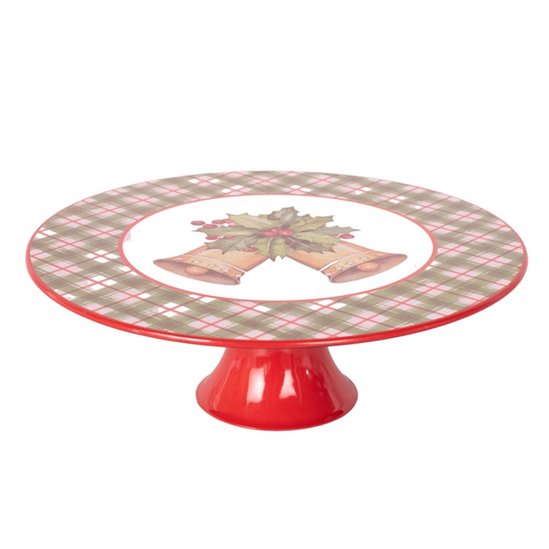 Festive Christmas Berry Melamine Cake Stand 29x10cm with red and green holiday design