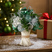 33cm mint green Christmas bouquet with luxe foliage and festive accents for elegant holiday décor