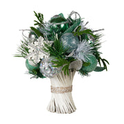33cm mint green Christmas bouquet with luxe foliage and festive accents for elegant holiday décor