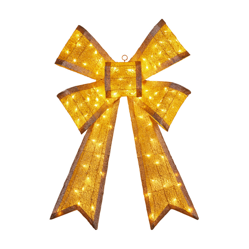 Christmas Bow Display with Lights Gold Indoor Outdoor 110cmH – illuminated oversized gold festive bow decoration