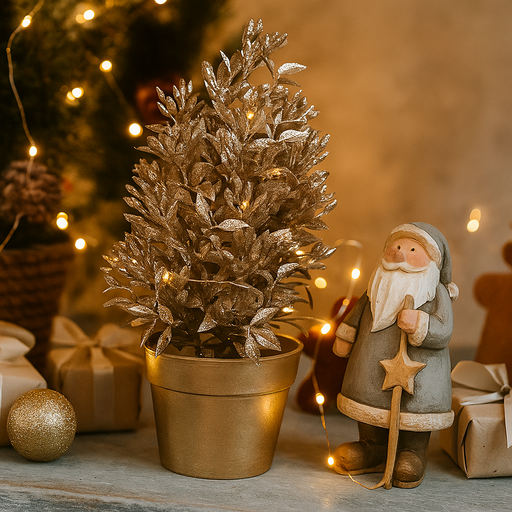 Mini champagne Christmas bush in decorative pot – 20cm elegant tabletop holiday decoration