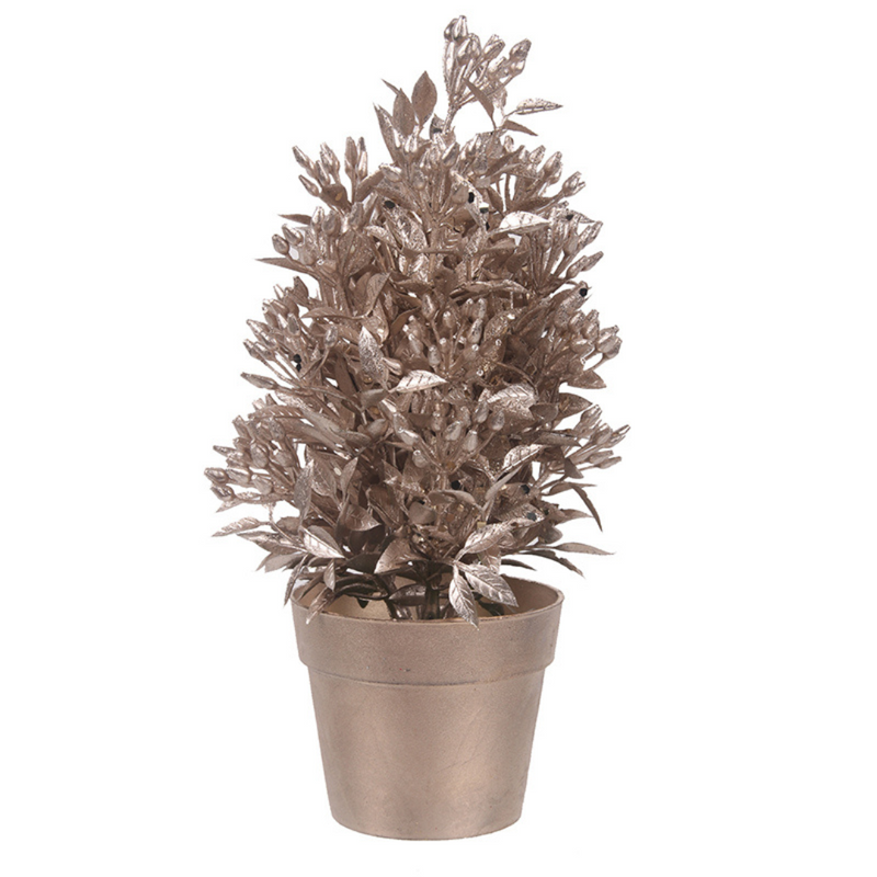 Mini champagne Christmas bush in decorative pot – 20cm elegant tabletop holiday decoration