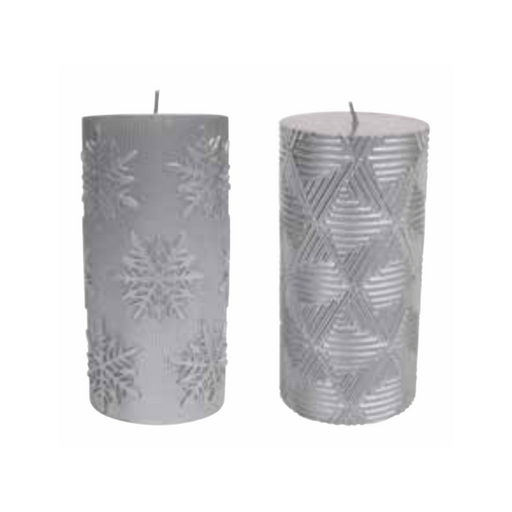 Ronis Christmas Candle Pillar 15cm Embossed Silver Assorted