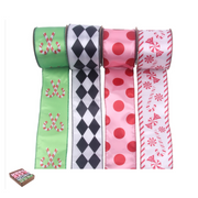 Assorted Christmas Ribbon 6.3cm x 5m with Candy Cane and Harlequin Patterns – Holiday Wired Decorative Ribbon