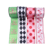 Assorted Christmas Ribbon 6.3cm x 5m with Candy Cane and Harlequin Patterns – Holiday Wired Decorative Ribbon