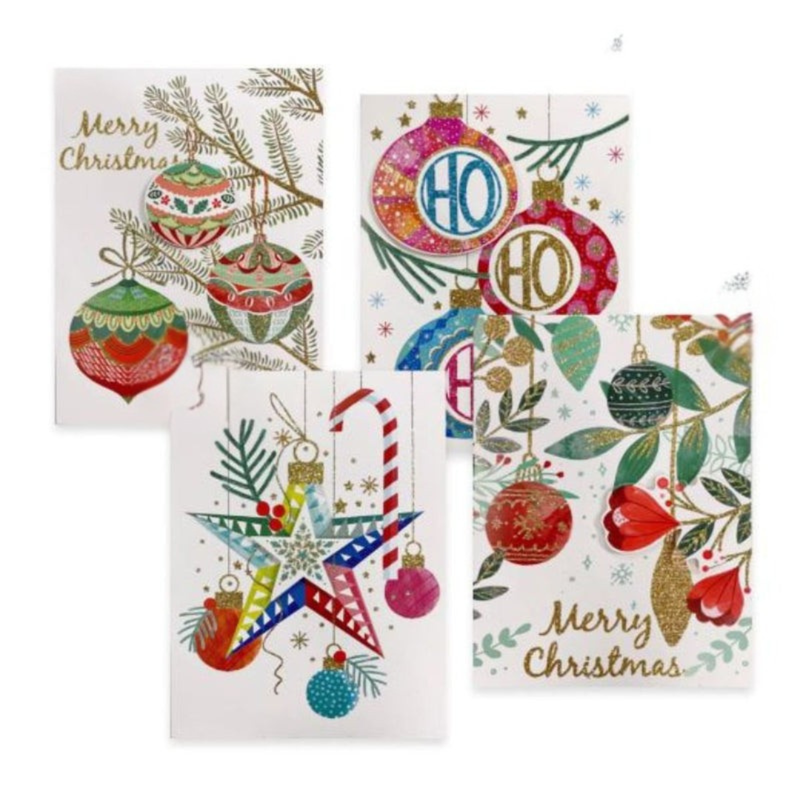 Christmas Card 3D Glitter Garden Of Baubles 6Pk 4 Asstd
