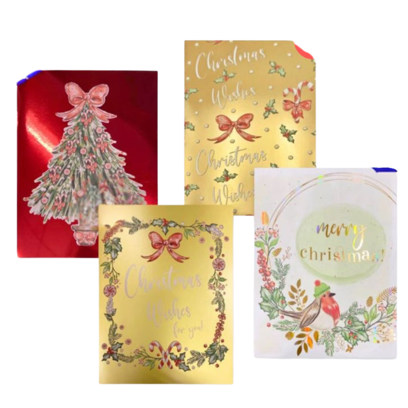 Christmas Card Foil Luxurious Red And Gold 8Pk 4 Asstd.