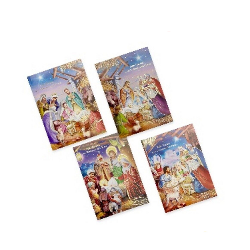 6-pack religious Christmas cards with 3D nativity and faith-themed designs