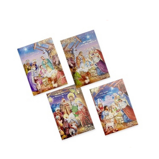 6-pack religious Christmas cards with 3D nativity and faith-themed designs
