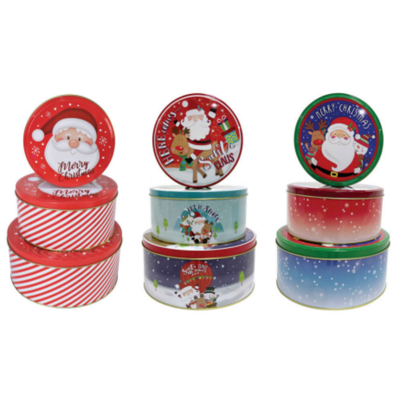 Ronis Christmas Cookie Tin Round Large Assorted