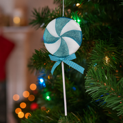 Christmas Candy Cane Pick 41cm in blue and white stripes with glitter accents, perfect for festive wreaths and tree decorations.