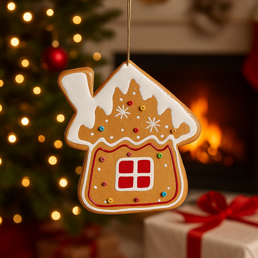 Gingerbread-style Christmas house with candy and icing details, 18cm high