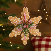Gingerbread snowflake Christmas ornament with white icing design, 15cm