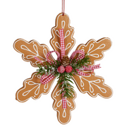 Gingerbread snowflake Christmas ornament with white icing design, 15cm