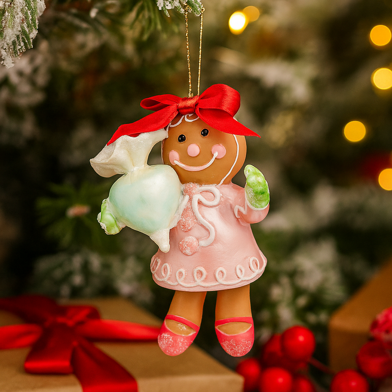 10cm Christmas Gingerbread Woman figurine with icing details, festive outfit, and holiday charm