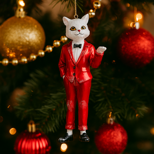 Christmas Mr. Cat decoration figure, 13cm tall, wearing festive clothing and perfect for holiday décor
